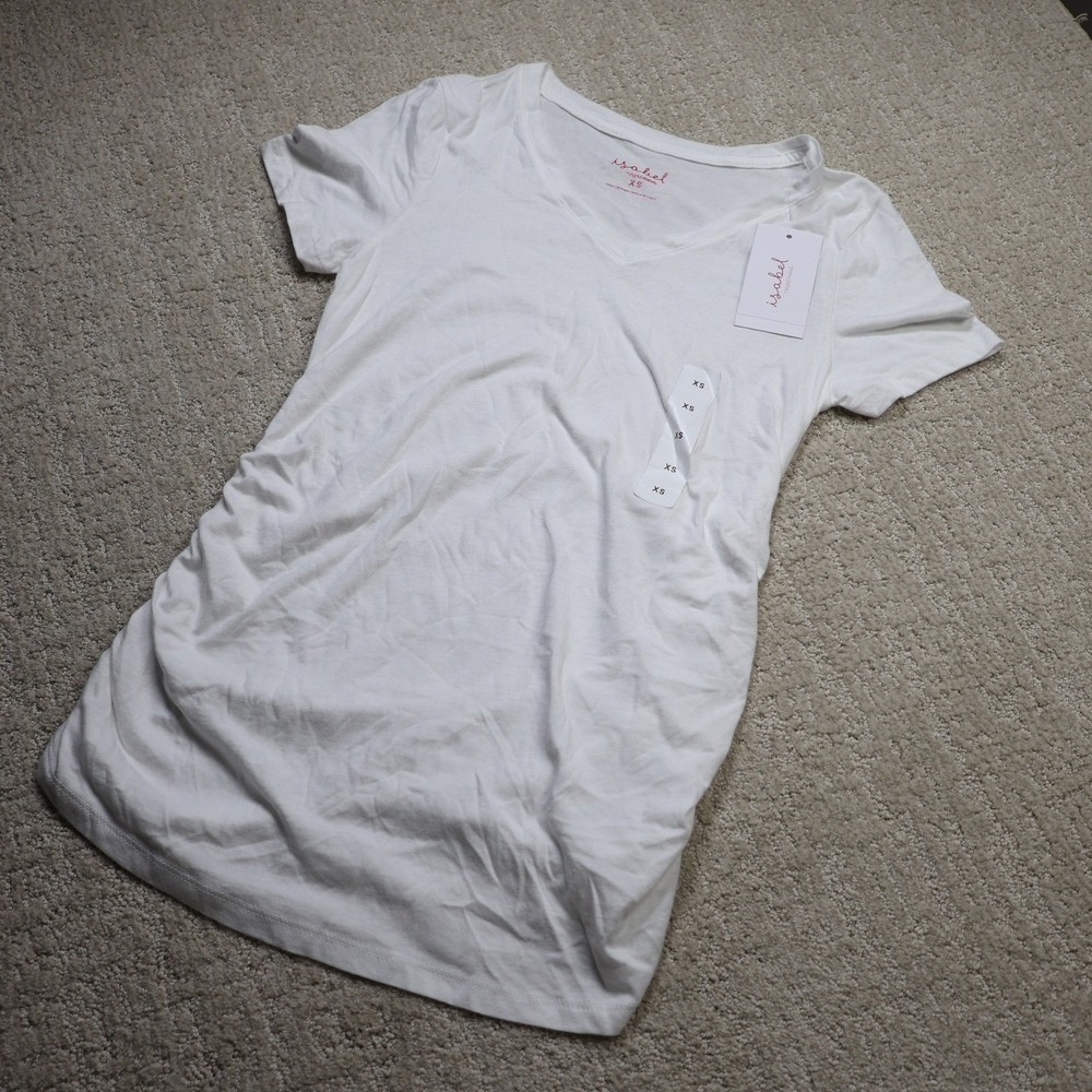 Isabel by Ingrid & Isabel Maternity White V-Neck Side Shirred Tee XS NWT